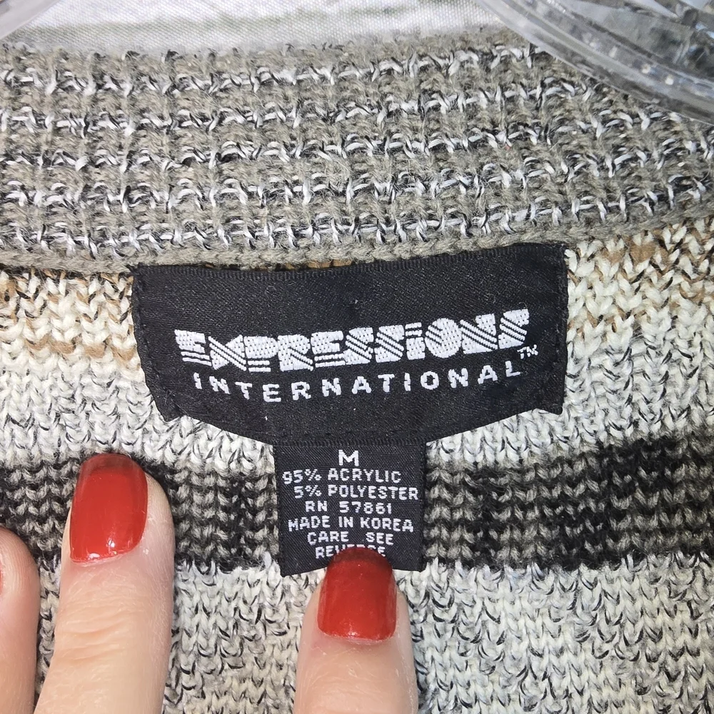 VINTAGE EXPRESSIONS INTERNATIONAL CARDIGAN SWEATER STRIPED GRANDPA MENS SIZE MED - Picture 5 of 10